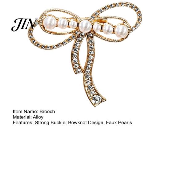 Alloy Brooch Bowknot Design Brooch, Strong Buckle Fastening Pin with Faux Pearls Electroplated Rhinestones, Electroplating Anti-Oxidation Badge