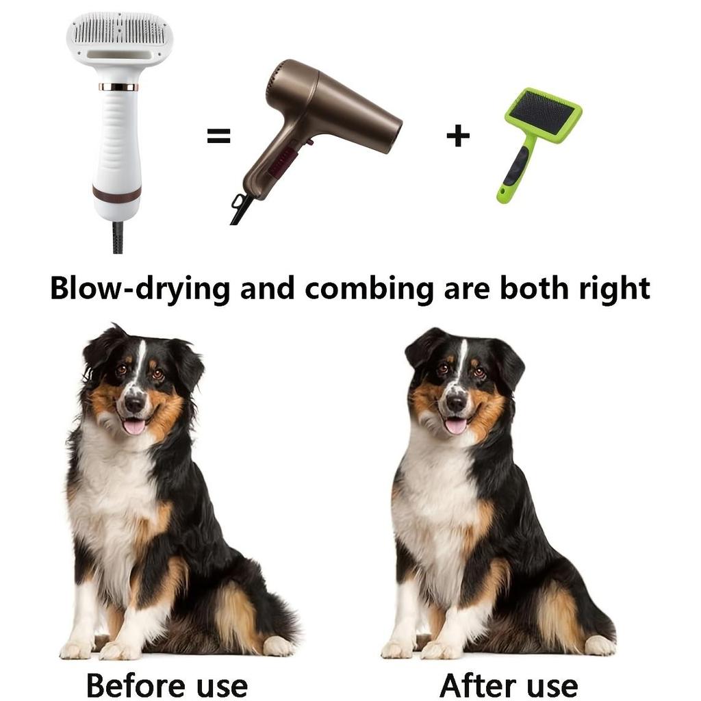 2-in-1 Dog Hair Dryer And Self-Cleaning Grooming Brush - Portable Pet Blow Dryer For Fast Drying And Grooming
