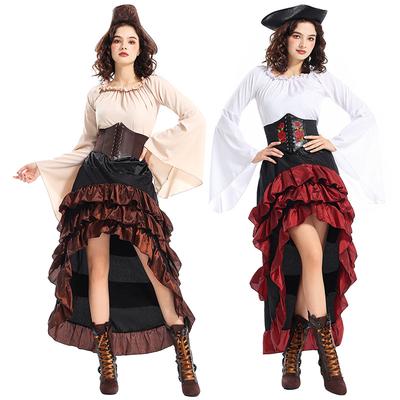 Adult Women Ocean Maritime Explorers Somali Pirate Captain Dress Set Halloween Cosplay Costumes Role Play Outfit