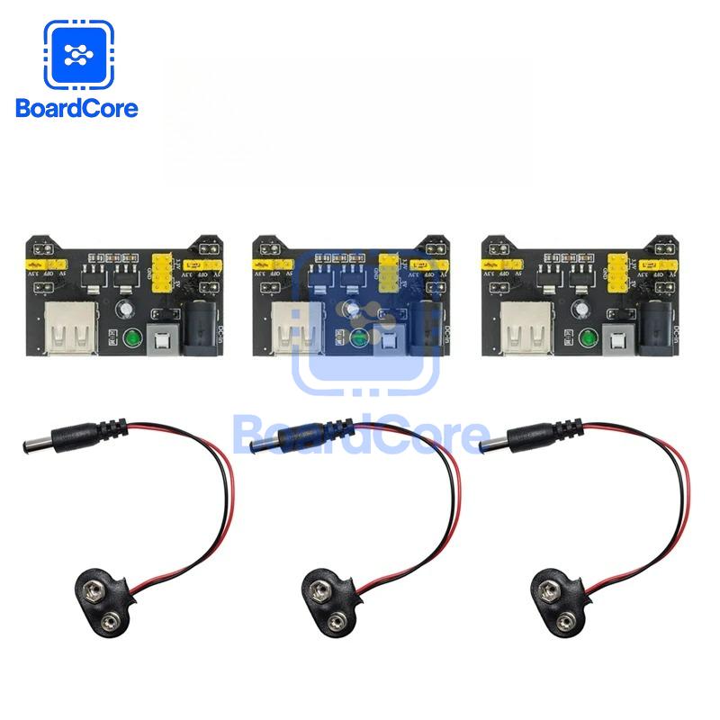 1-3Sets 3.3V 5V MB102 Breadboard Power Supply Module with 9V Battery Clip Power Cable 2.1x 5.5mm Male DC Jack Plug Diy Kit