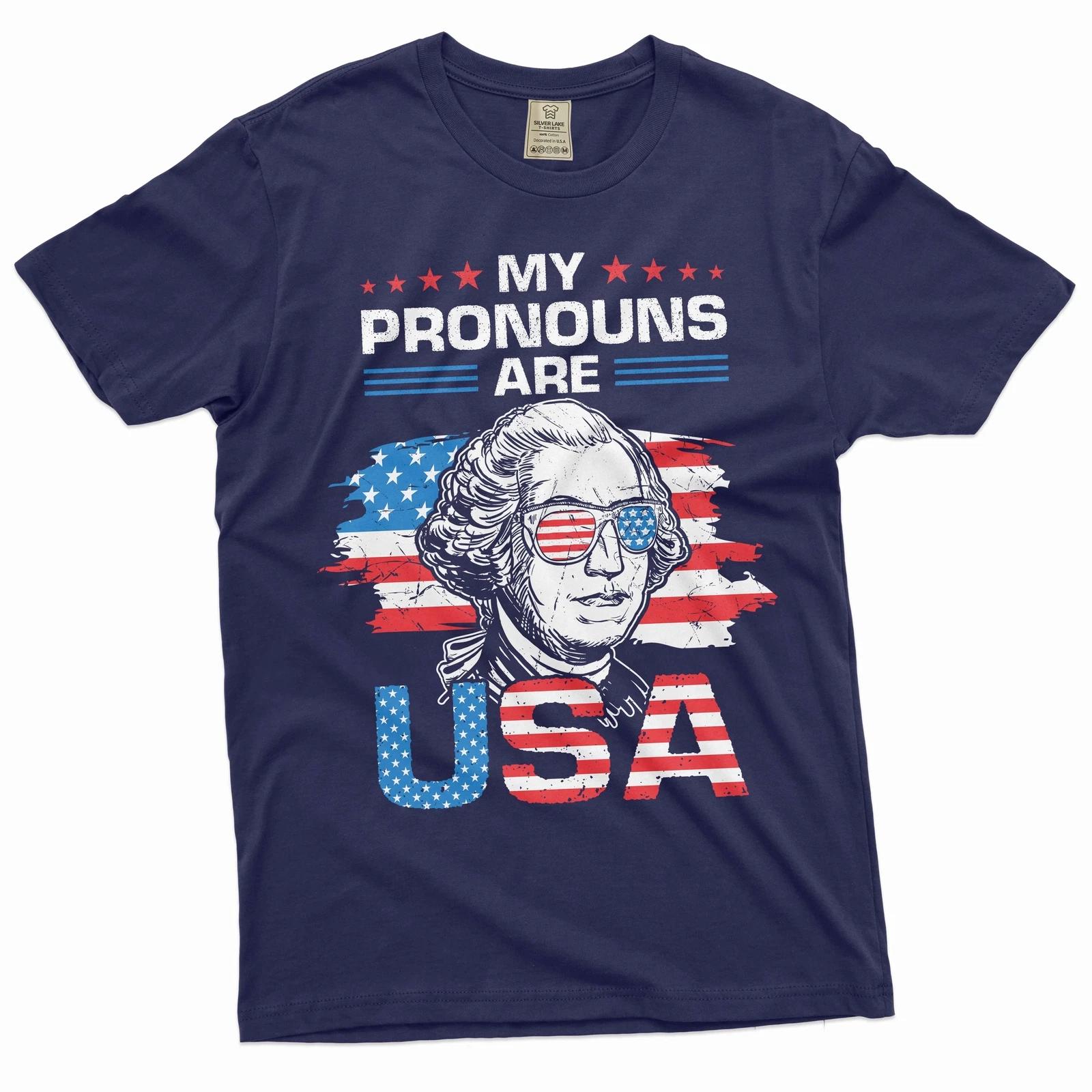 Men s my pronouns are USA Funny patriotic T-shirt Washington 4th of July shirt L