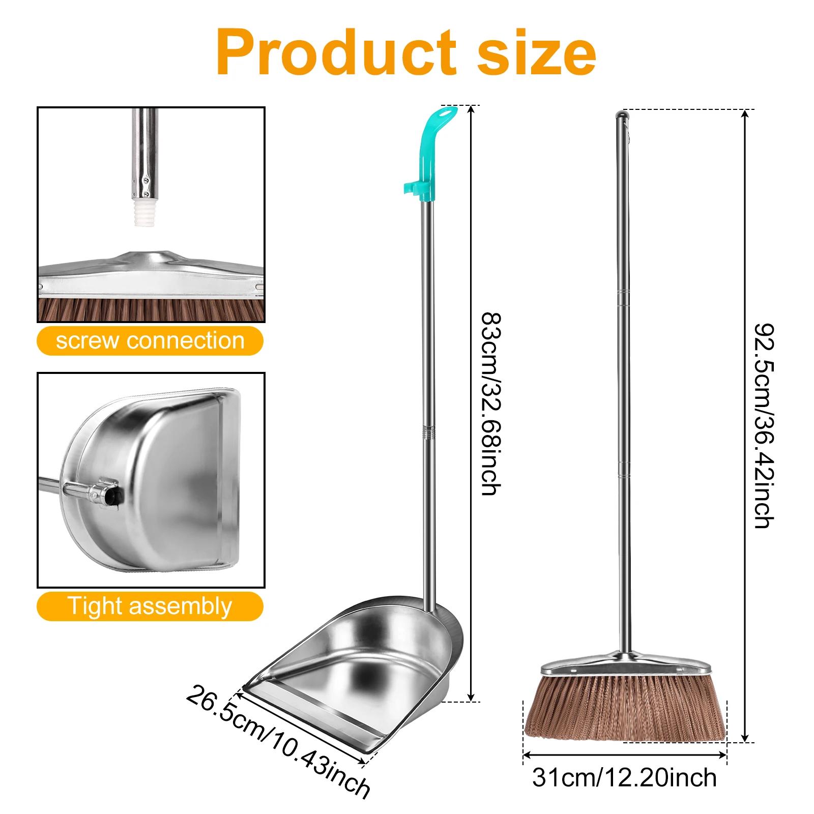 Broom Dustpan Set Stainless Steel Magic Brushs Combination Household Combo Cleaning Tool with Long Handle Durable Non Stick Hair