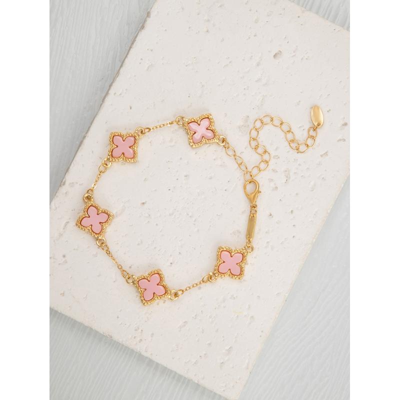 EVISPOL New Stainless Steel Single-Sided Lucky Clover Bracelet for Women Gold Plated Fashion Flower Versatile Jewelry Gift