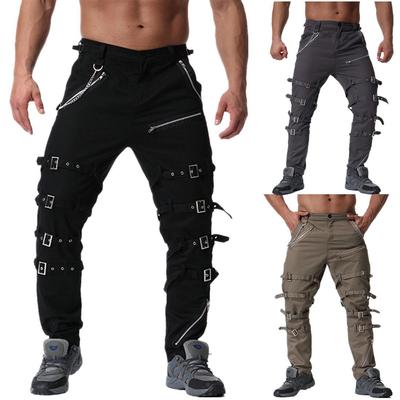 2022 Trendy Heren Europese en Amerikaanse Stijl Grote Maten Casual Broek met Metalen Decoratie - K013