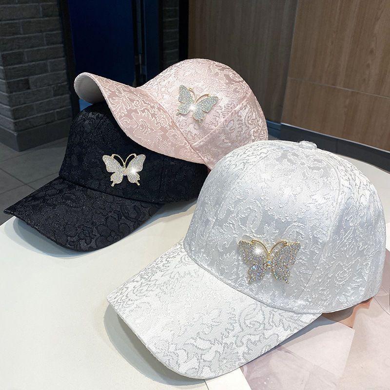 Women's Crystal Butterfly Baseball Cap - Sequined Gold Thread Cotton Sun Hat, UV Protection Visor for Spring Summer Autumn