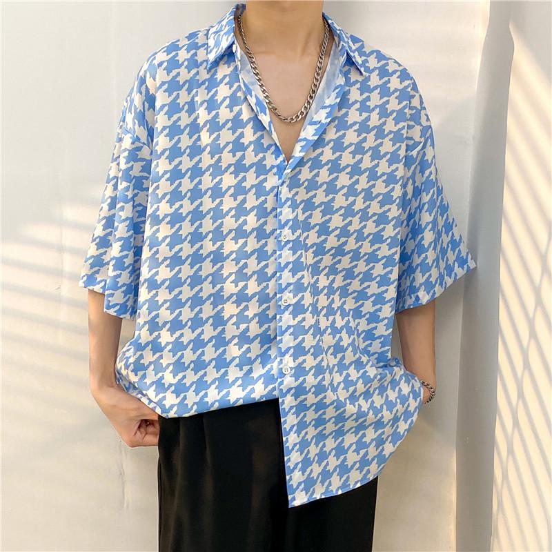 

Men s Short-Sleeve Summer Cardigan - Hong Kong Style, Loose Fit, Japanese Trend, Casual Five-Point Sleeve Shirt 2XL синій