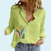 Women Fashion Floral Printed Button-up Shirt Loose Cotton Linen Top Ladies Casual Long Sleeved Blouse