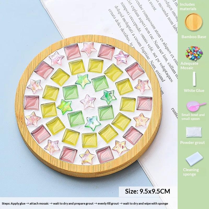 Square Round Diy Mosaic Cup Mat Mosaic Glass Handicraft Handmade Coaster Handmake Accessories Bamboo Pad Early Education