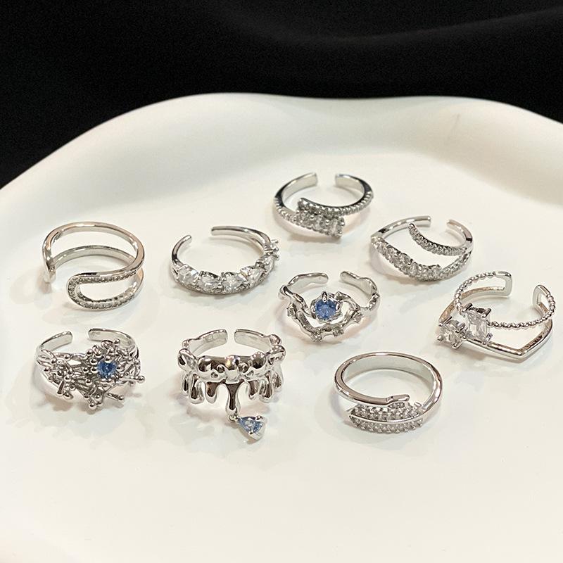 Simple Full Diamond Zir*****Pen Ring Irregular Fold Light Luxury High-End Sense Niche Design Sense Ring Woman