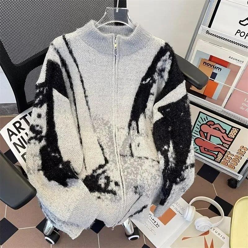 Fashion Thorn Gradient Sweater Cardigan Coat Autumn Winter New Lazy Style Zip Women Knit Top