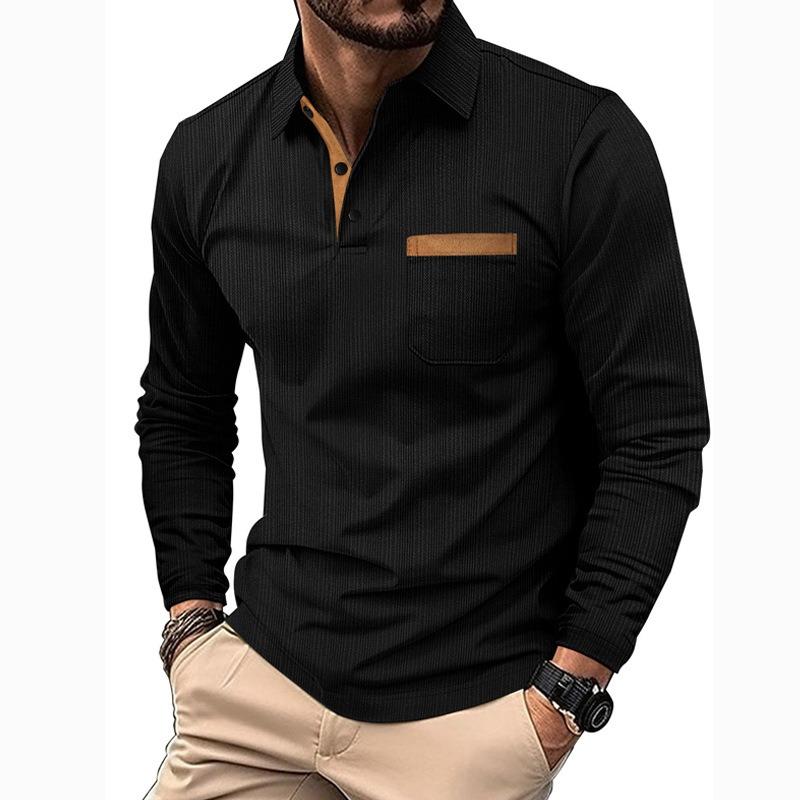 Polo cu mânecă lungă pentru bărbați, cu rever, de modă business casual