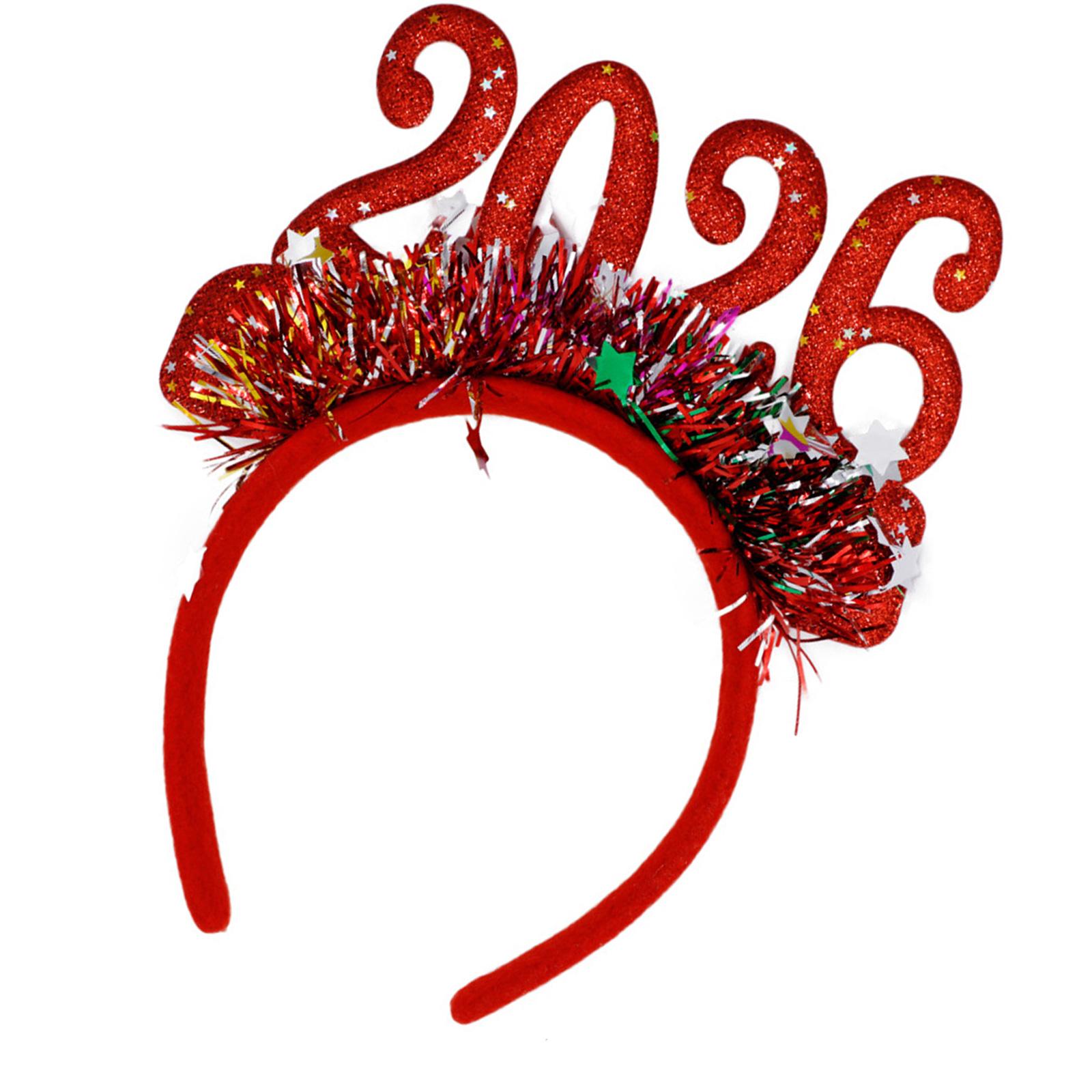 

New Year 2026 Hairband Head Accessory Glitters Number Hairhoop Comfortable Party Headpiece for Festival Event Essential красный