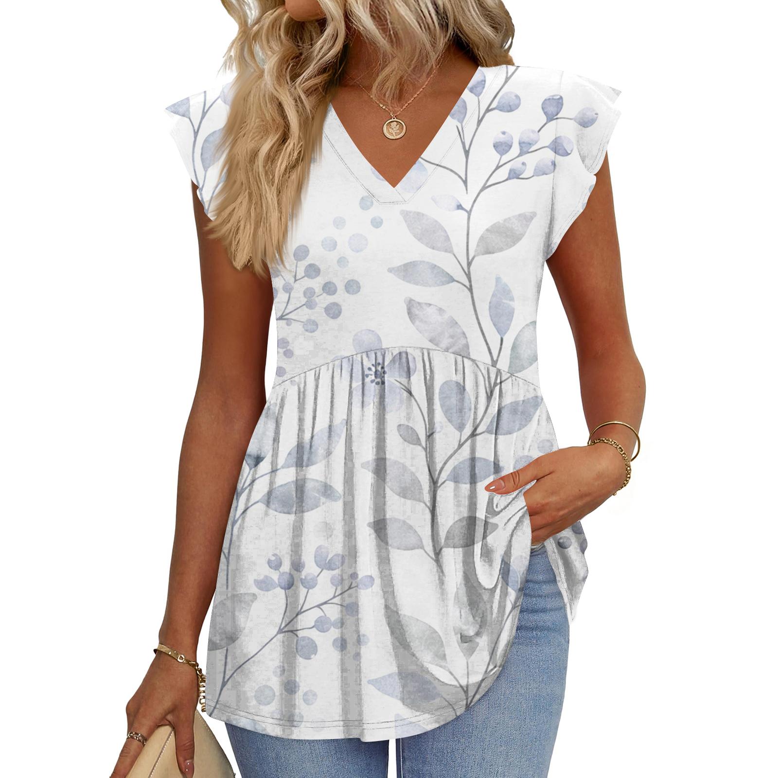 

Womens Tops Fashionable V-neck Ruffled Sleeve Short-sleeved T-shirt Business Blouses XL білий