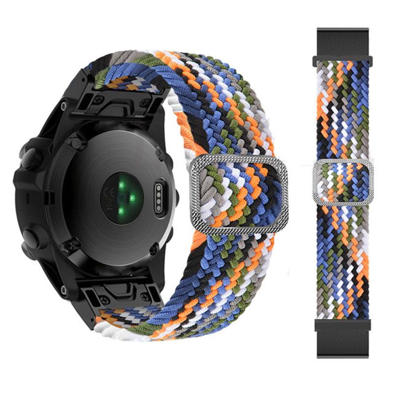 

For Garmin Fenix 7X/Fenix 3/3 HR Nylon Watch Band Smart Bracelet 26mm Adjustable Strap with Buckle Rainbow
