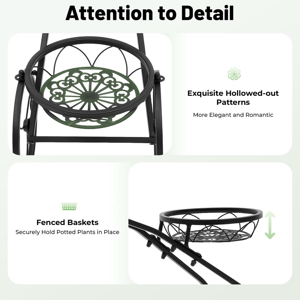 Vintage Bicycle Plant Stand 3-Tier, Iron Flower Pot Holder for Indoor Outdoor Garden, Balcony, Patio Decor