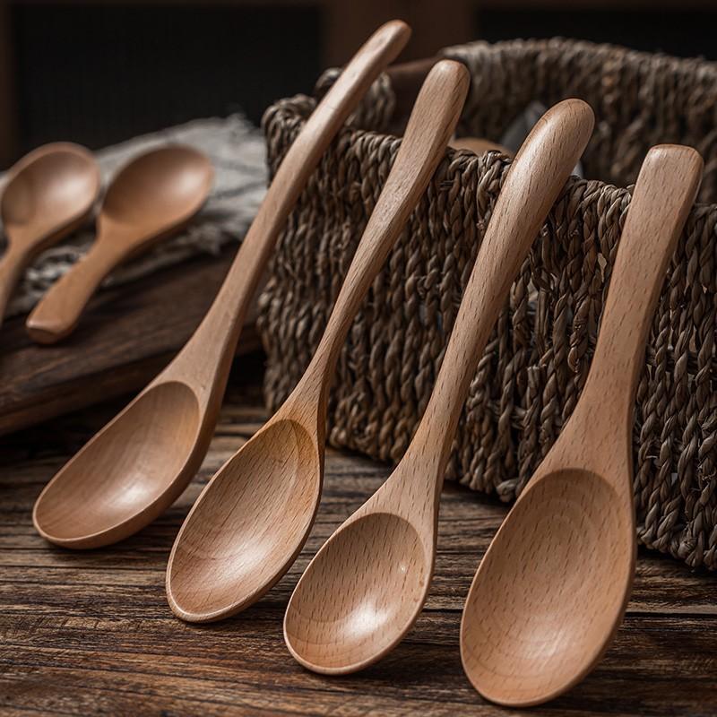 Japanese Wooden Spoon Long Handle Spoon Afternoon Tea Coffee Dessert Spoon Honey Spoon Log Spoon High Value