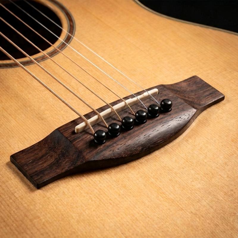 Ebony Wood 6 String Guitar Bridge Replacement Part with Drop Shaped String Holes and Long Bridge Slot for Guitar Repair Maintenance
