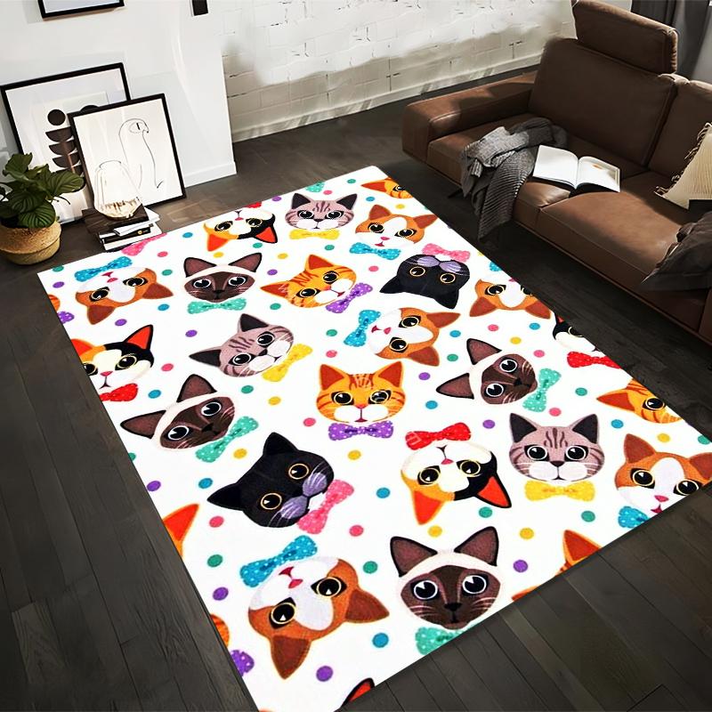 

Colorful Cartoon Cat Faces with Bow Tie Pattern on White Background Carpet Suitable for use as an anti-slip for room and bedroom sofas 40x60cm( 15x23in )