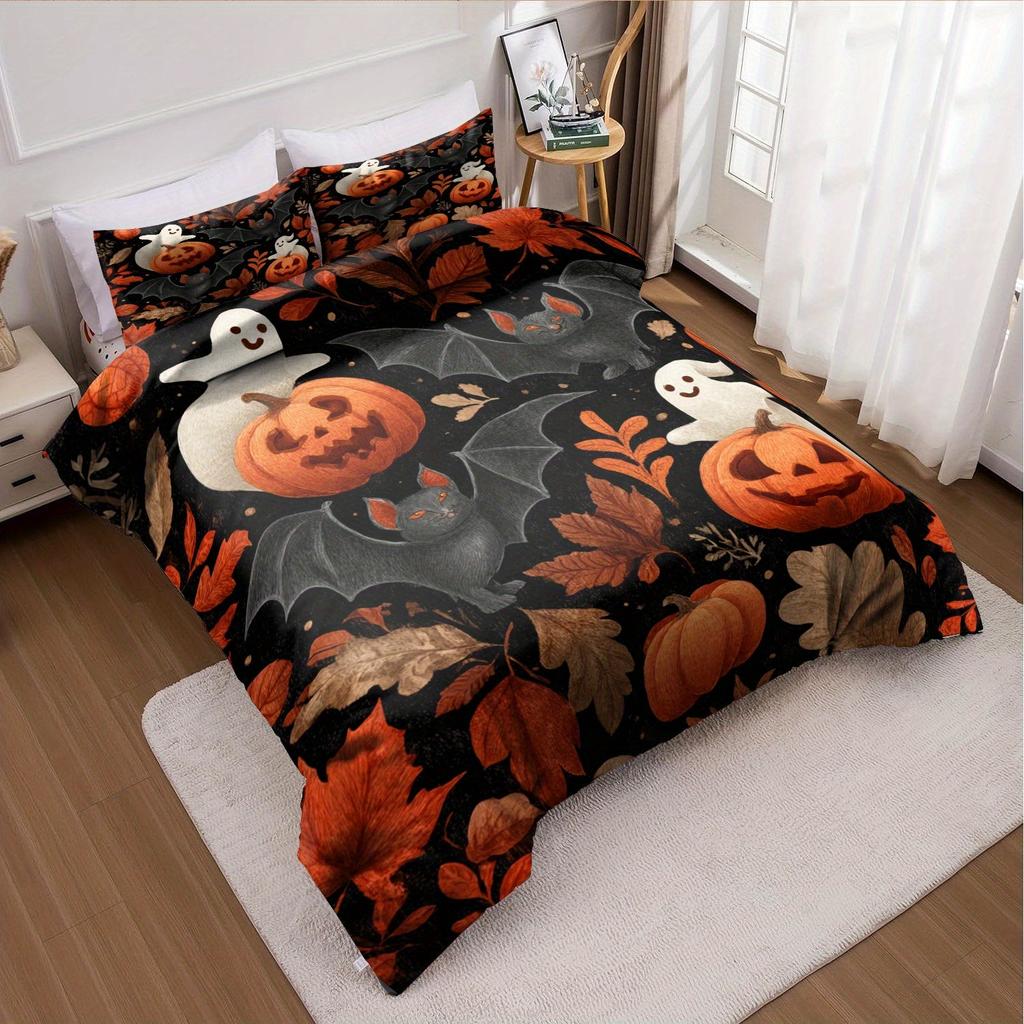 3dílná sada povlaků na přikrývku Halloweenské dýňové monstrum Bez výplně Povlak na peřinu Se 2 povlaky na polštáře Měkké a pratelné v pračce