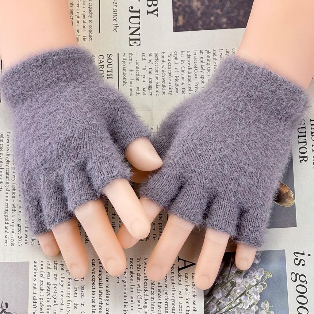 Wiatroodporne pluszowe rękawiczki damskie zimowe ciepłe studenckie rękawiczki z klapką z odkrytymi palcami outdoorowe półpalcowe pogrubione rękawiczki do pisania