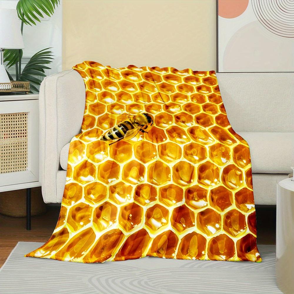 3D-Bienen-Print Flanelldecke, Weicher Plüschfleece Überwurf, Nicht fusselnd, für alle Jahreszeiten, für Heim-Büro, Niedliches Tierdesign Geschenk