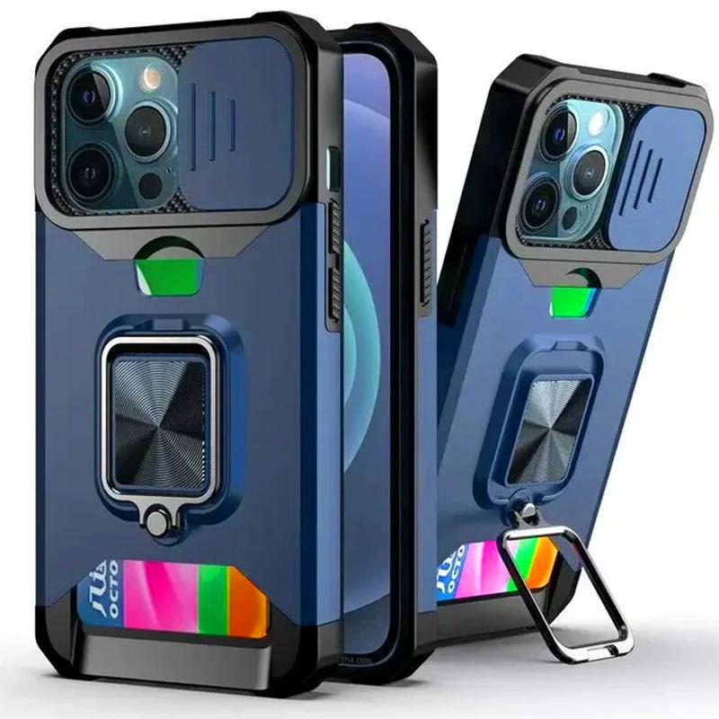 Stoßfestes, schweres Hartschalenetui mit Metallständer und Kartensteckplatz für das iPhone 16 Pro Max 15 Pro Max 14 Pro Max