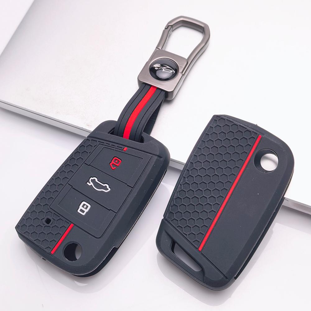 Key Fob Cover for VW Golf Tiguan Passat Polo Octavia A7 Mk7 Mk2 B8 with Keychain Anti-Scratch Surface Shockproof Structure Soft Grip Texture