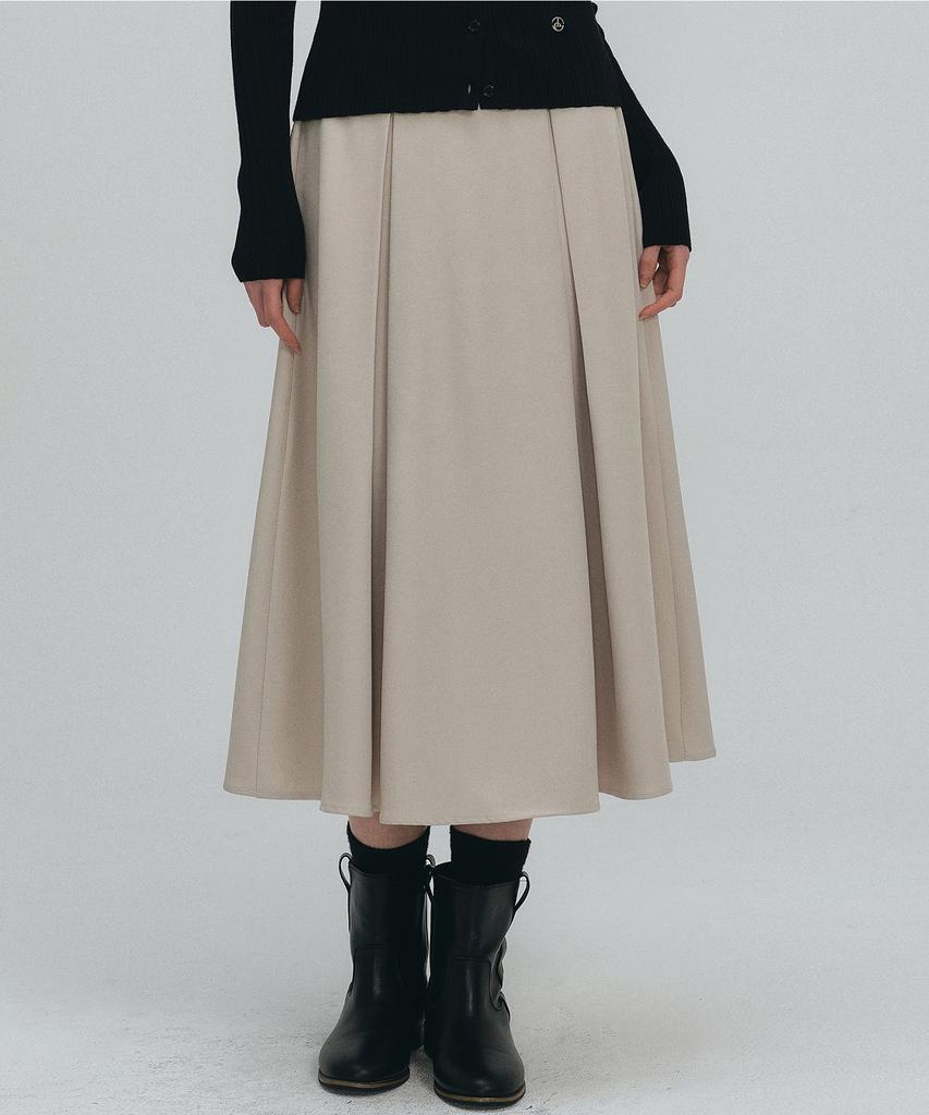 LOEIL Classic Flare Long Skirt - Beige