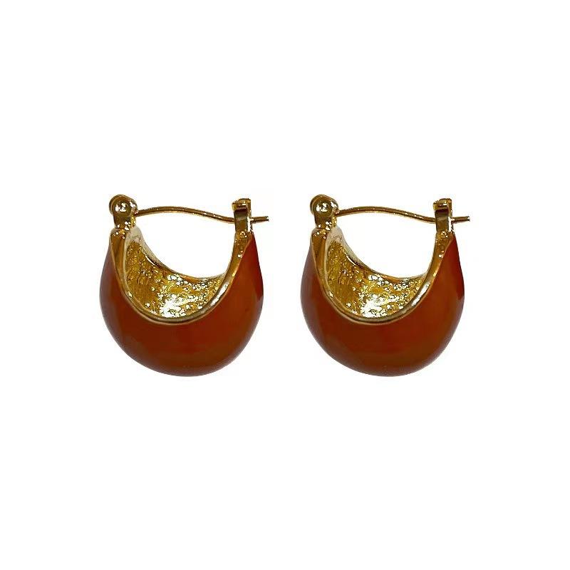 Pendientes Redondos Café Maillard para Mujer Hebillas de Oreja de Moda Gama Alta Pendientes de Nicho con Temperamento Retro