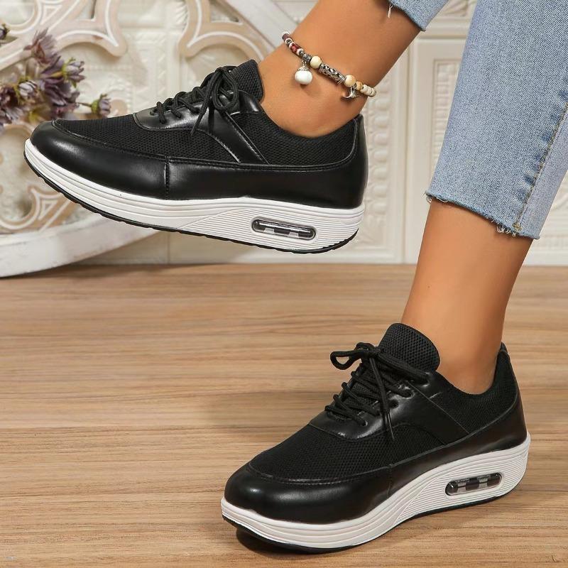Trendy Sports Shoes for Women 2024 New Color Blocked Thick Soled Lace Up Casual Daily Versatile Women's Shoes Zapatillas Mujer