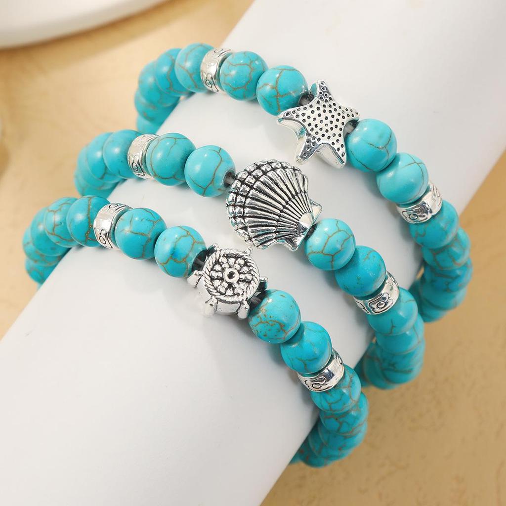 Vintage Turquoise and Natural Stone Bead Bracelet Set