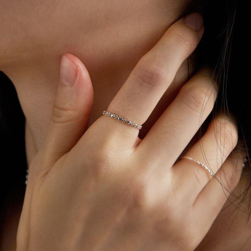 JUDY AND PAUL [925 Silver] Flea Simple Crystal and Mini Heart Ring