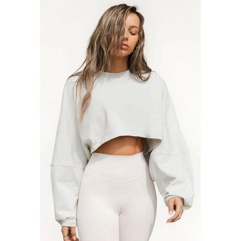 2025 Cross-Border Navel round Neck Hoodie European and American Women clothes Short Sports Bottoming Shirt T-shirt Knit Long sleeve Top