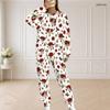 Women Plus Size Round Neck Long Sleeve Top And Long Pants Printed Two Piece Set