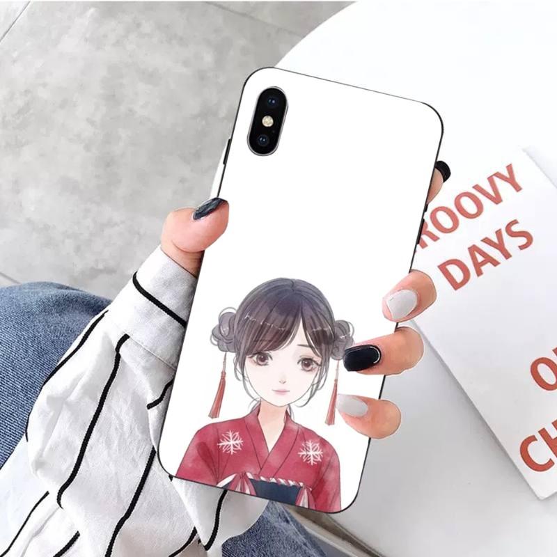 Hand Drawn Beautiful Characterss Phone Case For IPhone 14 13 12 11 XS X 8 7 6 Plus Mini Pro Max SE 2022 Soft Black Phone Cover