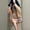 2023 Japanese Sweet Knitted Dress Suits Women Casual Hooded Sweater Cardigan + Y2k Slim Sexy Strap Dress Elegant 2 Piece Set New