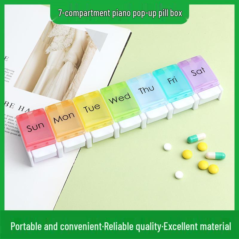 7-Day Portable Push-Button Pill Organizer with 7 Color-Coded Compartments