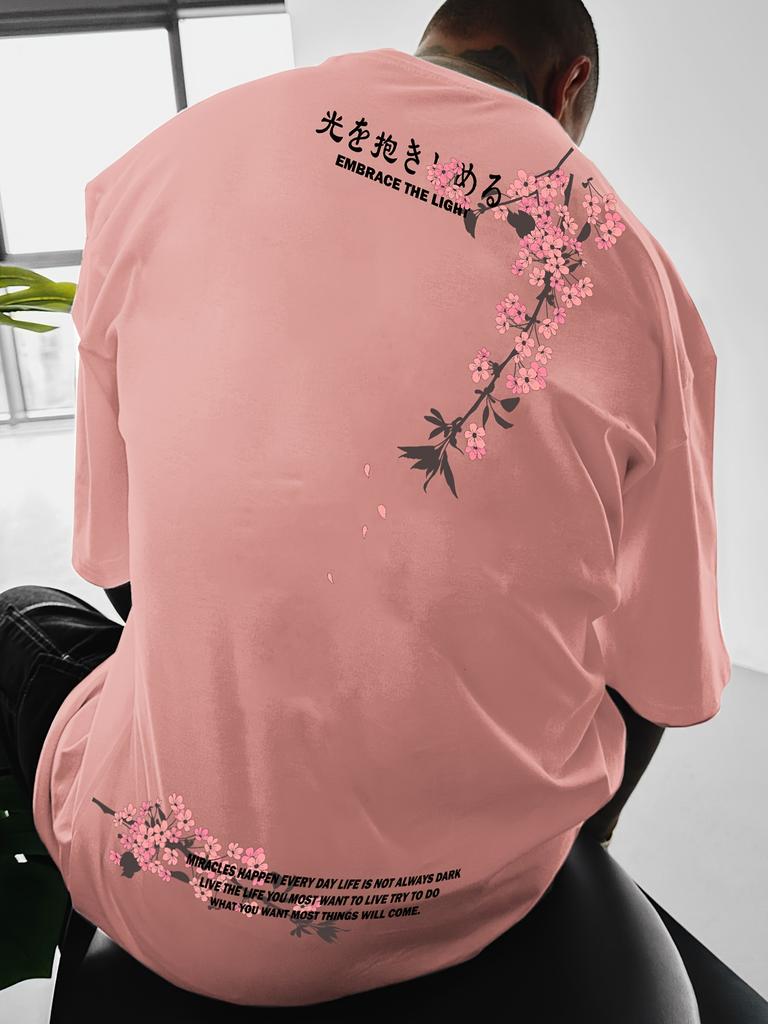 Japanese Cherry Blossom Kanji Print 100 Cotton Men Woment Tshirt Summer Autumn Daily Outdoor Sports Casual Street Short Sleeve