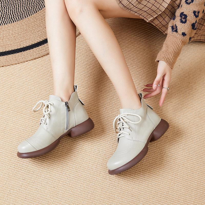 Women's Casual Lace-Up Ankle Boots Slip-on Comfortable Casual Snow Boots Platform Chunky Heel Short Booties for Women High Top Work Business Shoes