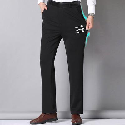 Men Suit Pants Straight Slim Fit Pure Color High Waist Deep Crotch Thickened Plush Warm Pockets Formal Business Style Father Office Trousers