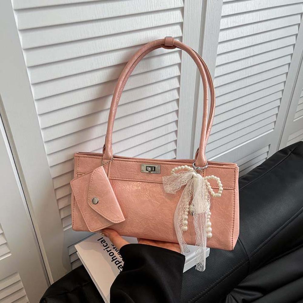 Sweet French Stick Handbag Lace Texture Underarm Bags Portable PU Shoulder Bag  Work