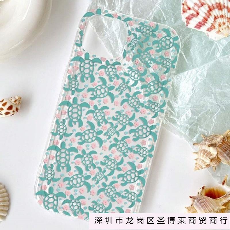 Green sea turtle flower applies to Apple 16promax mobile phone case 15plus airbag 14 transparent 13 advanced 12 European and American 11