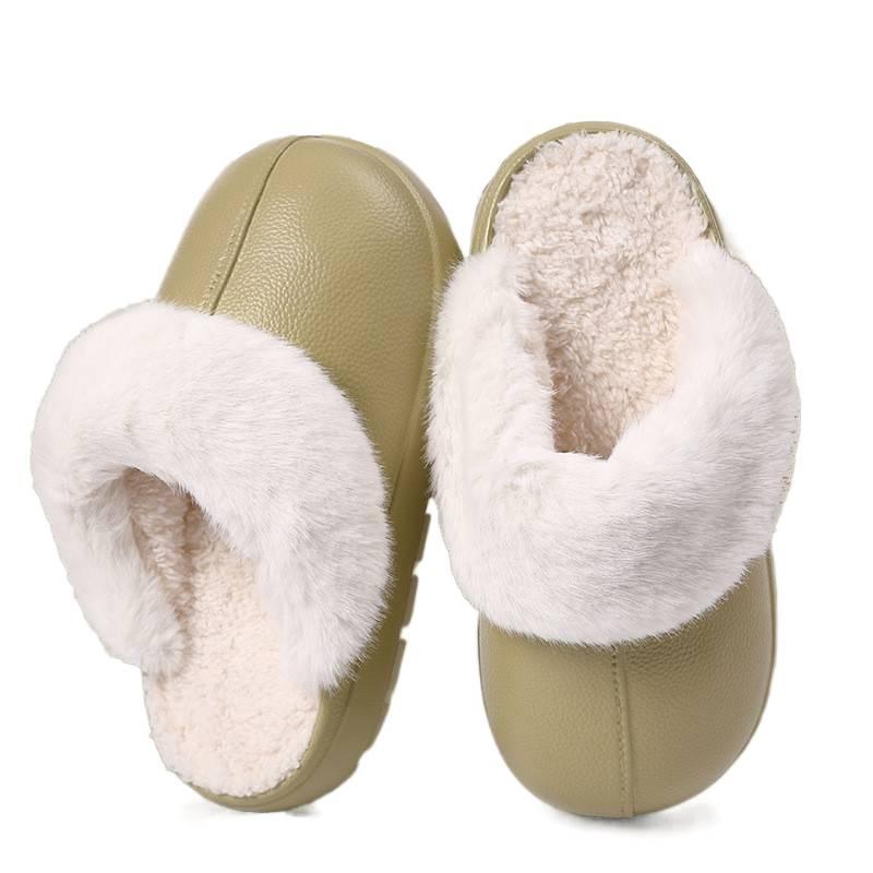 Wodoodporne bawełniane kapcie dla kobiet, gruba podeszwa EVA, półzakryte, do noszenia wewnątrz i na zewnątrz, antypoślizgowe, wodoodporne, zimowe ciepłe bawełniane z podszewką z polaru