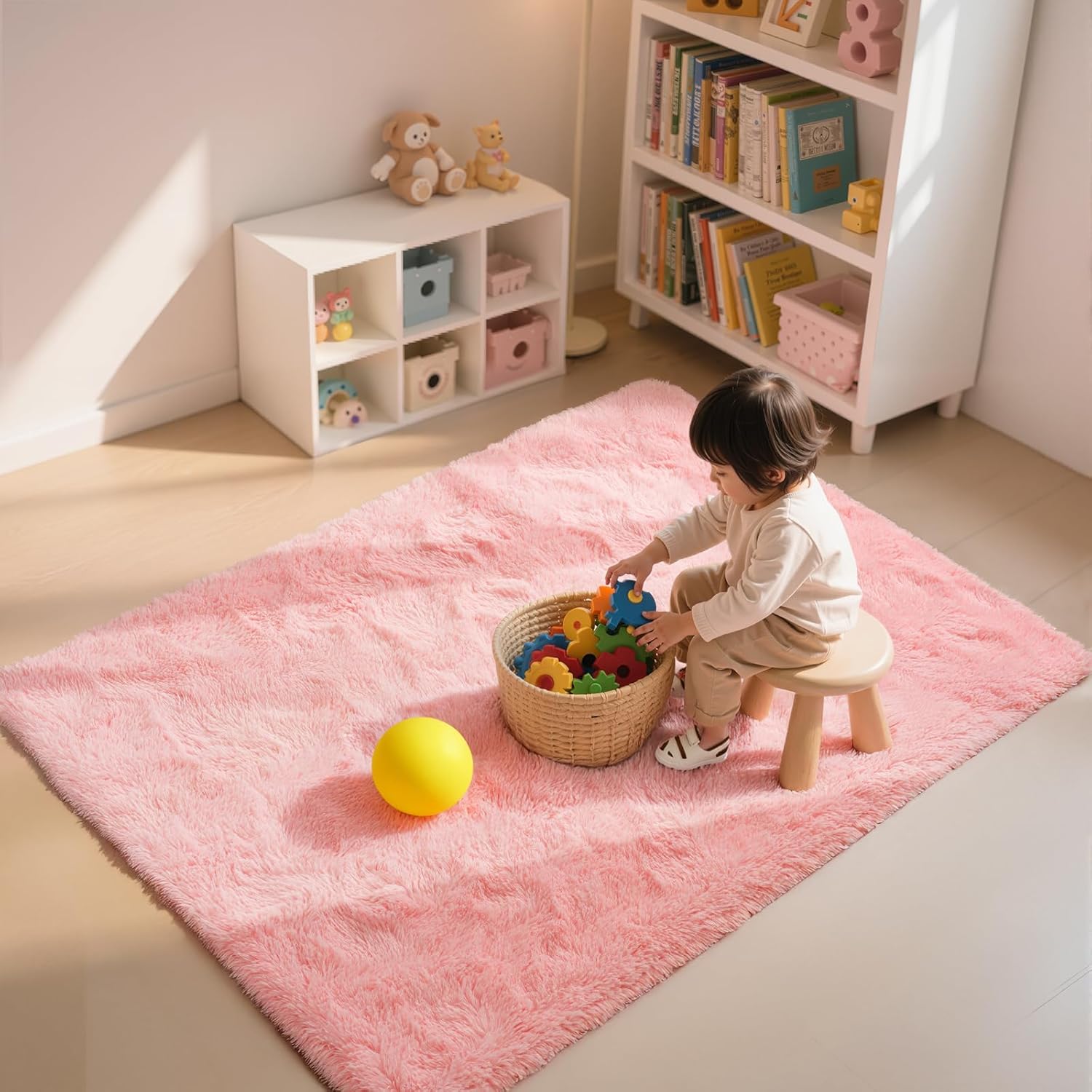 Pink Plush Carpet, Decoration for Girls' Rooms, Area Rug for Living Room and Bedroom, Soft Baby Play Mat, Home Decoration rosa