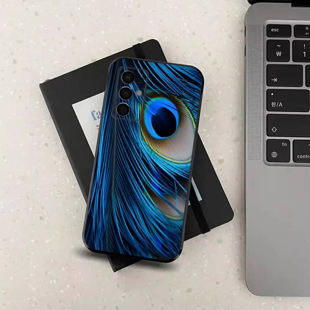 Peacock Feathers Phone For Samsung Galaxy A53,31,52,72,41,22,73,32,71,Note,J7,8,9,5G Soft Black Silicone Case