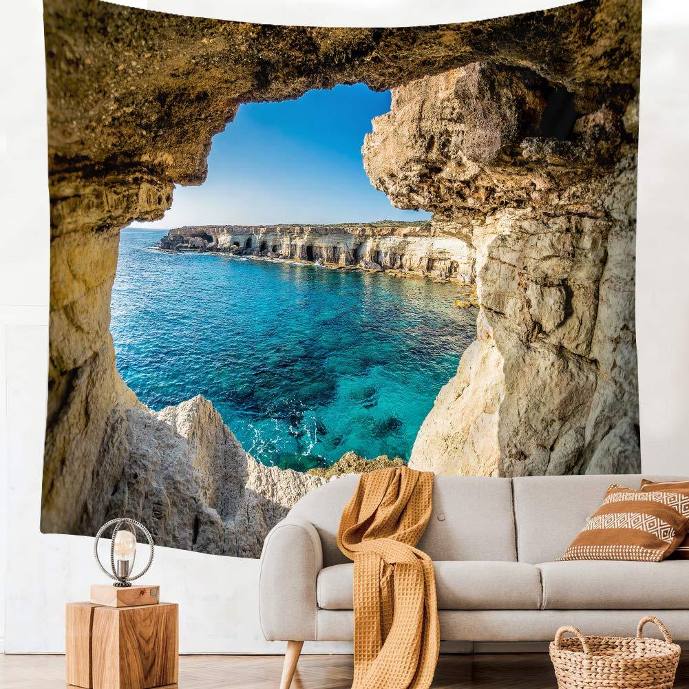 VIKAMA Ocean Wall Tapestry Landscape Forest Waterfall Lotus Cloth Wall Hanging Tapestries Decor Wall Carpet Beach  Decor Tapestr