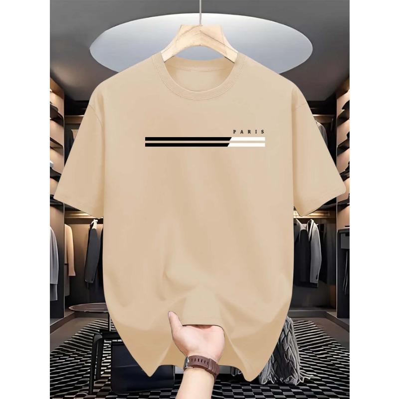 Men's Summer Loose Size PARIS Letter Graphic Printed Slim Fit Casual Sports Round Neck Short Sleeved T-shirt Top