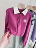 Women's 2025 Polo Collar Short Sweatshirt - Spring & Autumn Style, American Small Size