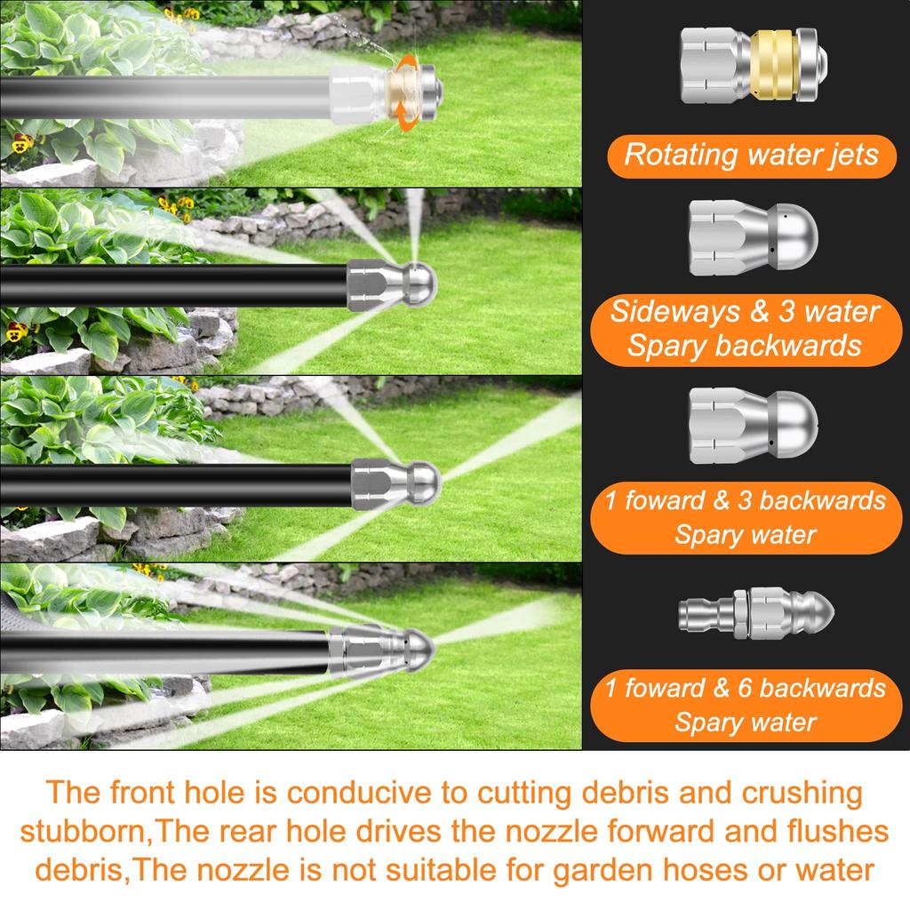 6Pcs Sewer Jet Nozzle Kit 5000PSI Max Stainless Steel Sewer Cleaning Jetter Nozzle Durable 1/4inch NPT Pipe Connecting Nozzle
