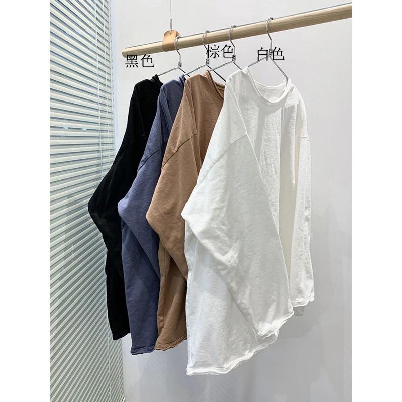 

Wind pure cotton long-sleeved T-shirt women s large size loose bottoming shirt simple solid color top XL коричневий